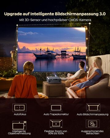 Проектор WiMiUS 1100 ANSI з 4K, Dolby Audio, WiFi 6, Bluetooth та Автофокусом для Домашнього Кінотеатру та Відкритих Подій (Android/iPhone)