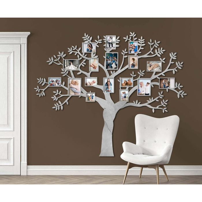 Дерев'яне генеалогічне дерево з рамкою для фотографій та аксесуарами, 17 фоторамок (160 x 150 см) Дерев'яне оздоблення стін для спальні, вітальні, кабінету, 68travel