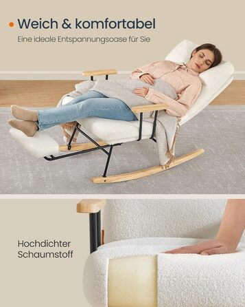 Крісло-гойдалка SONGMICS HOME з дерева каучука, флісова оббивка, регульована спинка, до 160 кг, для спальні/вітальні, LYY016LJ01 (кремовий)