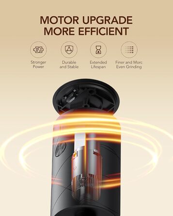 Електричні млини для солі та перцю Sangcon, 2 швидкості, перезаряджувані, 6 ступенів помелу, автоматичний набір з док-станцією, зручне використання (чорний)