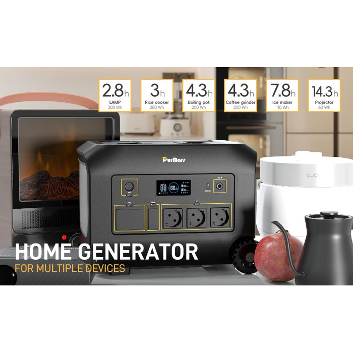 Портативна електростанція 300W (макс. 500W), 288Wh (90000mAh), сонячний генератор з чистою синусоїдою 230V AC, LiFePO4 акумулятор, для кемпінгу, подорожей та надзвичайних ситуацій (B1200E)