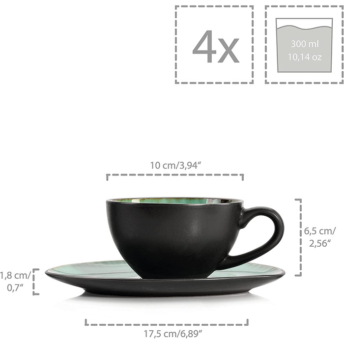 Sänger Kaffeeservice Palm Beach: 12-частинний набір посуду з кераміки для 4 осіб, преміум-якість
