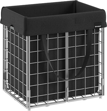 Кошик для білизни SONGMICS 50 л, складний контейнер для білизни, знімний мішок для білизни, який можна прати, металева решітка, для спальні, ванної кімнати, пральні, сріблясто-чорний LCB150B01