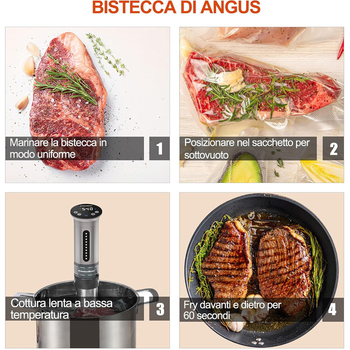 Су-від кухонний термоциркулятор KitchenBoss Roner: професійний, з таймером, IPX7, срібний