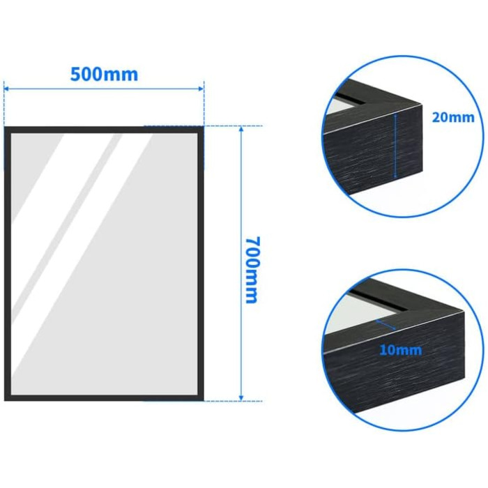Круглий дзеркало Boromal Schwarz з реміннем, великий настінний дзеркало для ванної кімнати, вітальні, спальні, передпокою, 50x70 см
