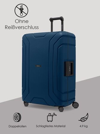 Набір валіз REDOLZ Hartschalen 3-ті, без замка-блискавки, з 3-точковим закриттям, з поліпропілену, 4 подвійні колеса, TSA-замок, для жінок та чоловіків (Essentials 15), Navy Blue, L (75 см)