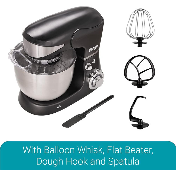 Кухонний комбайн Venga! VG M 3014 Standmixer: 1000 Вт, 5 л чаша з нержавіючої сталі, 4 аксесуари, рецепти, чорний