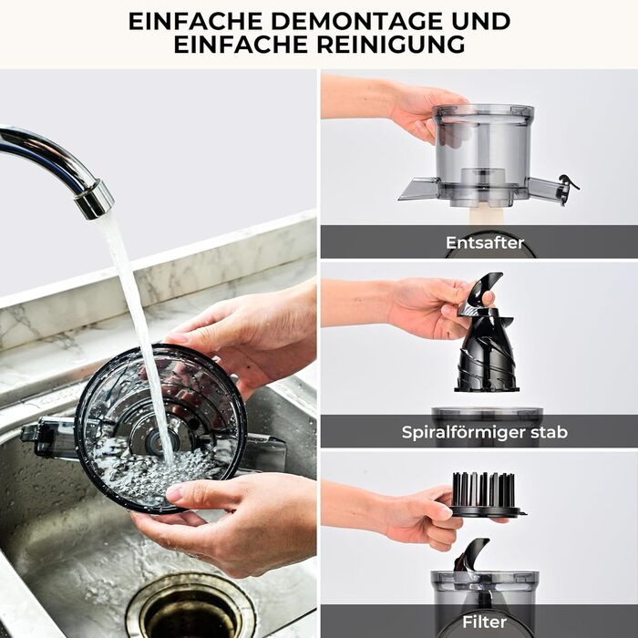 Електричний соковичавник SUSTEAS, 133 мм, повільний віджим, 300 Вт, 1.5 л, для цілих фруктів та овочів, легкий у чищенні, висока вихідність соку, білий