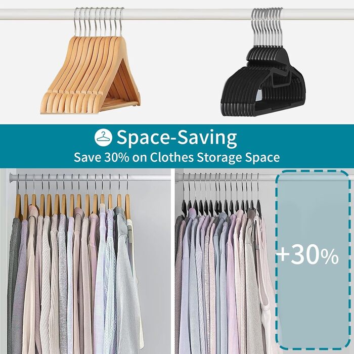 Плечики для одягу з пластику, набір 100 шт. з неслизьким покриттям, поворотний гачок 360°, з кріпленням для краваток, APY04G (Чорний + Срібло)