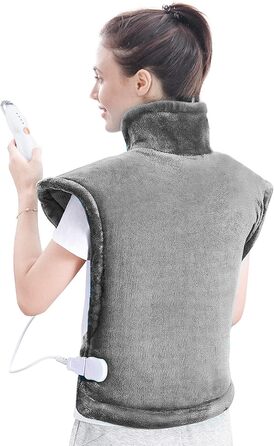 Електричний нагрівальний килимок для спини, шиї та плечей 60x85 см, 4 температурні режими, захист від перегріву, машинне прання, сірий
