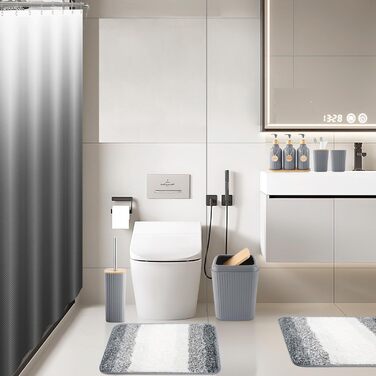 Набір для ванної кімнати 17 предметів: аксесуари, смітник, дозатори мила, тримач для зубних щіток, дерев'яні гачки (сірий). Підходить для ванної та кухні