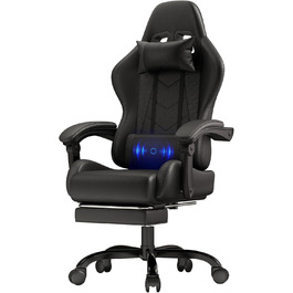 Ігровий крісло JUMMICO з масажем, ергономічний офісний крісло з підголовником для попереку, регульована спинка 90-135°, підставка для ніг, чорний, до 150 кг