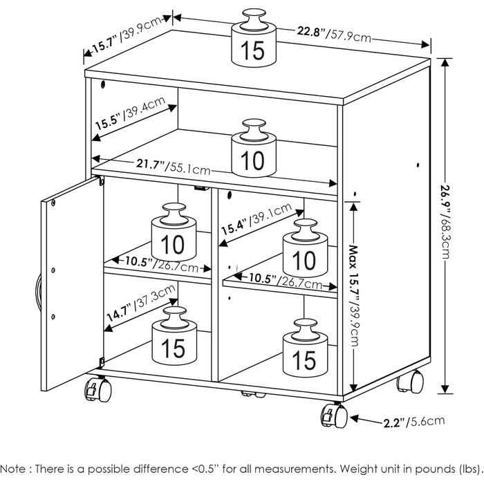 Підставка для комп'ютера та принтера Furinno Econ Home Office з роликами, 3-рівнева з дверцятами (Espresso)
