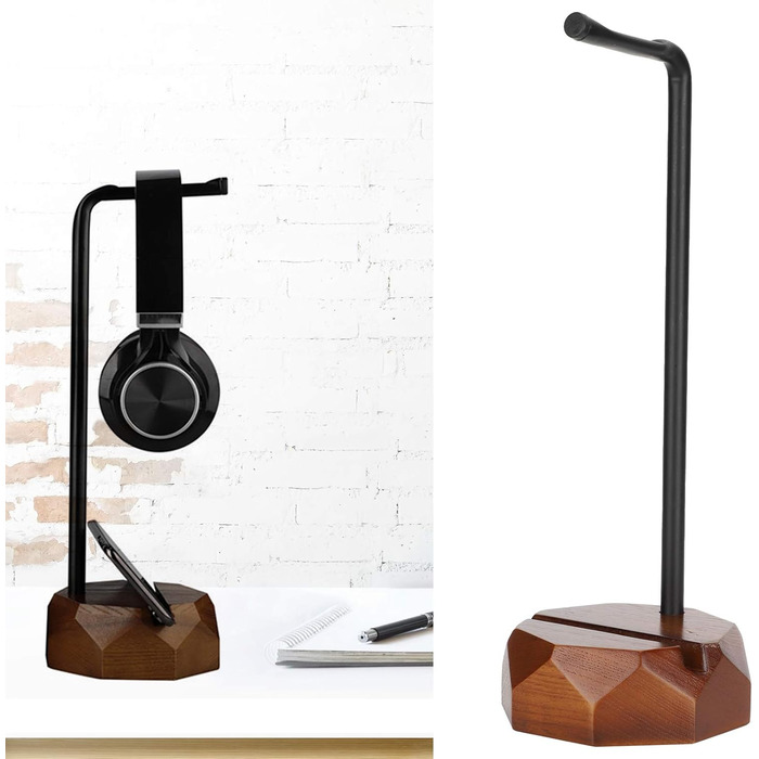 Підставка для навушників з дерева, чорний горіх, з силіконовими подушечками. Стильна та надійна для дому, офісу, студії, спальні або кімнати з телевізором