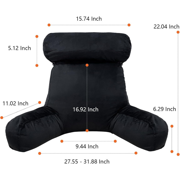 Велике подушечне крісло-гніздочко з валиками для шиї, чорне - для читання, перегляду телевізора, ігор та відпочинку в ліжку або на дивані