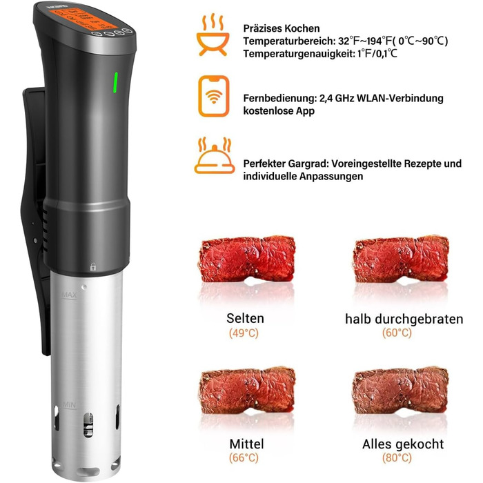 Inkbird Sous Vide Stick 1000 Вт, ISV-200W - су-від прилад з керуванням через додаток, 360° циркуляція, 0°C-90°C