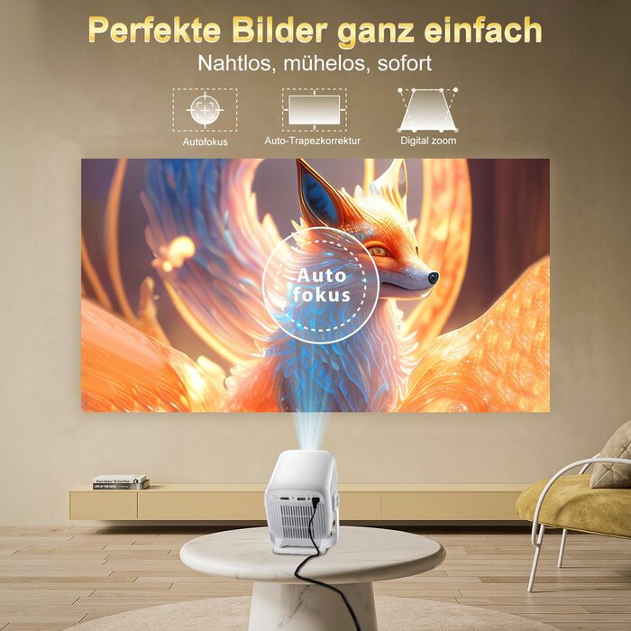 Міні проєктор Salange 4K з Wi-Fi 6, Bluetooth 5.2 та Android 11.0 для дому, смарт-проєктор з обертанням 180°, сумісний з телефоном/Xbox/ноутбуком/TV Stick/USB, білий (Sala260max)