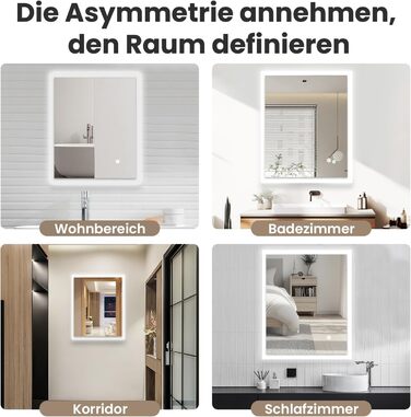 LED дзеркало для ванної кімнати з підсвічуванням | Вологостійке (IP54) | Сенсорне керування | 60x50 см | Вертикальна/Горизонтальна установка