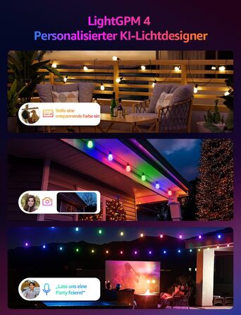 Lepro LED гірлянда для зовнішнього використання 30м, RGB+тепле біле світло, Wi-Fi, керування через додаток, сумісна з Alexa/Google, IP65, AI-дизайнер світла, 30 LED, без пульта