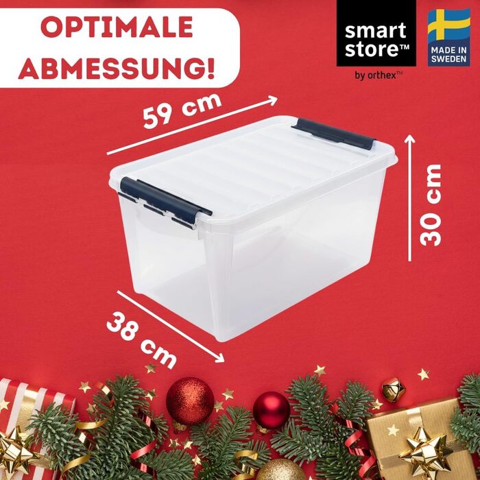 Коробка для зберігання новорічних прикрас з кришкою | Безпечне та стильне зберігання для Різдва | Орнаменти для ялинки | Декор та прикраси | 47 літрів | Без BPA | Компактна коробка (прозора)