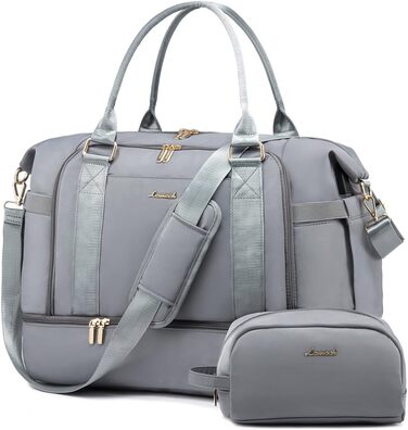 Спортивна сумка LOVEVOOK для подорожей, жіноча дорожня сумка Weekender з косметичкою, відділенням для взуття та мокрих речей, водонепроникна, 37L, сіра