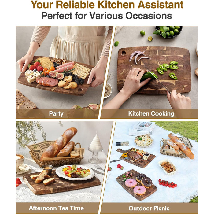 Набір дерев'яних обробних дощок XINZUO з акації (35x25x2.6 см) з антиковзаючими ніжками та соковидною канавкою
