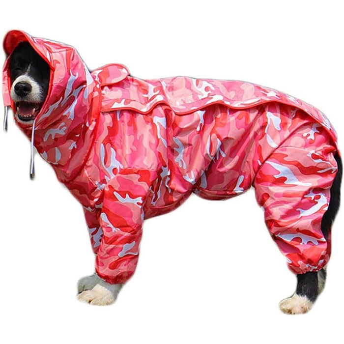 Макінтош для собак з капюшоном, регульований, водонепроникний, дощовик для ніг, комбінезон для вулиці (рожевий, розмір 30)