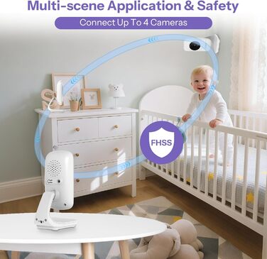 Радіоняня HelloBaby з камерою, 29 год автономії, поворотна камера 318°/120°, нічна зйомка, двосторонній зв'язок (HB50)