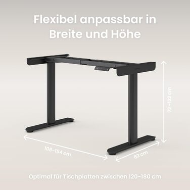 Ерготопія Десктопія Вone – Регульований стіл, Електричне підйомне шасі, Чорний, 7 років гарантії, TÜV-сертифікований