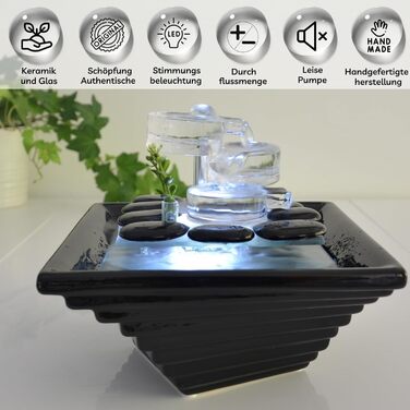 Внутрішній фонтан з кераміки та скла, декор для медитації, чаша Zen, подарунок, 20x23x23 см, Himalaya Zen'light