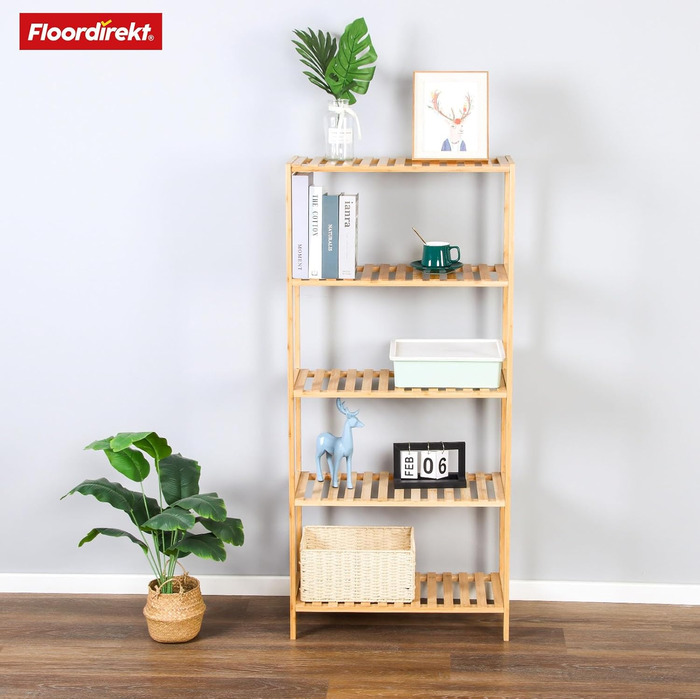 Стильне дерев'яне стелаж Floordirekt Bambus Regal для ванної, спальні, вітальні (60 x 26 x 130 см)