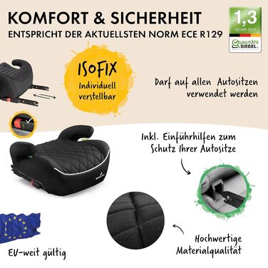 Автобустер WALSER Premium Andy ISOFIX 125-150 см, чорний - Дитячий автокрісло підвищувач ECE R129 (2024)