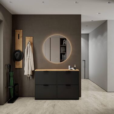 Взуттєва шафа Planetmöbel, вузька, з 6 полицями, 60 x 23 x 118 см, біло-сіра (2 дверцята, чорний)