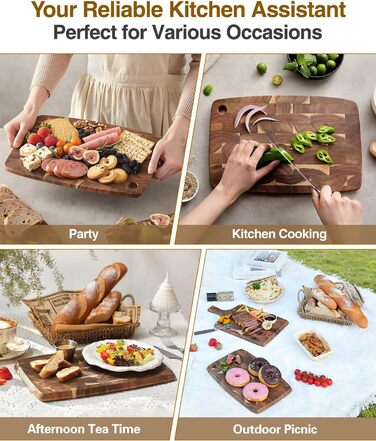 Набір дерев'яних обробних дощок XINZUO з акації (35x25x2.6 см) з антиковзаючими ніжками та соковидною канавкою