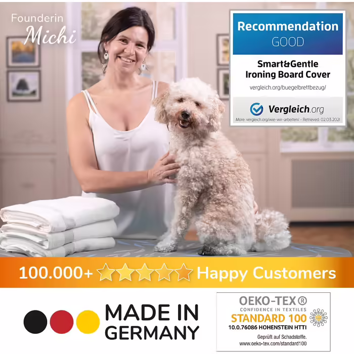 Чохол для прасувальної дошки Super Soft, 5 шарів, 110x30 см, переможець тесту з Німеччини, бавовняна підкладка ÖKOTEX, швидке прасування з терморефлексією, 5 розмірів, EasyFit+затискач, блакитно-сірий, M (108-115x30-35 см)