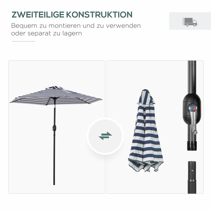 Сонячний парасоль для саду та тераси, сталевий каркас, блакитний смугастий дизайн, діаметр 230 см, висота 216 см