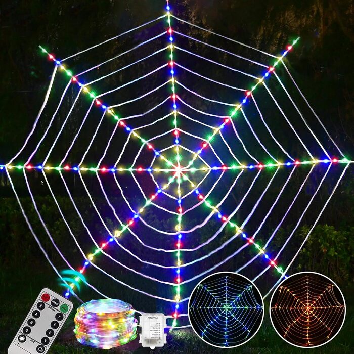 Світлодіодні ліхтарі Halloween Spider Web String, 3,6 м, з дистанційним керуванням (фіолетовийпомаранчевий), 184