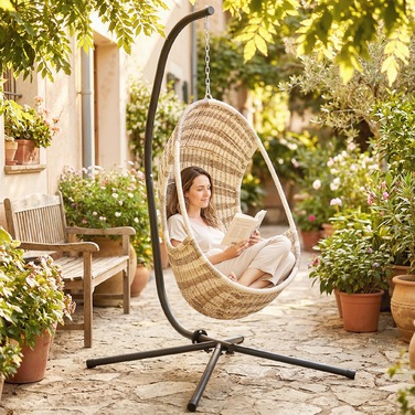 Підставка для гамака у формі C, регульована по висоті, металева, з ланцюгом для підвішування, до 150 кг, чорна