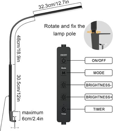 Стійлампа TROPICALTREE LED з регулюванням яскравості, 11 режимів, 5 кольорів, 2700K-6500K, 80 LED, CRI≥95, гнусий 360° шийка, USB з таймером, настільна лампа для роботи, захист для очей, чорний