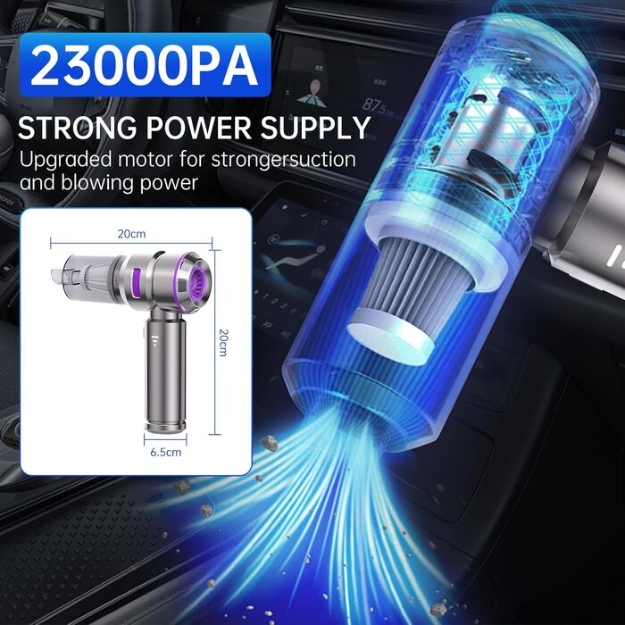 Бездротовий портативний автомобільний пилосмик Mini-Handstaubsauger, потужність 23000Па, циклонна система, USB-зарядка, для авто, дому та офісу (Сріблястий фіолетовий)