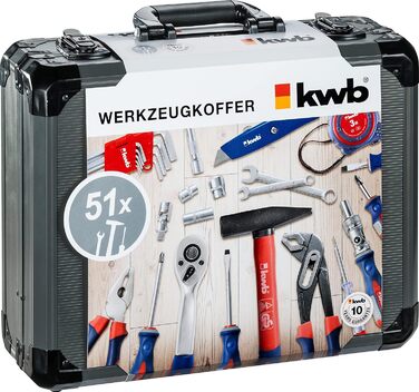 Кейс для інструментів kwb з міцного алюмінію з високоякісним набором інструментів з 51 предмета як ідеальне базове оснащення для домашнього господарства, майстерні або мобільного використання