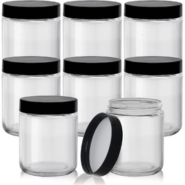 Круглі баночки для зберігання пластикові чорні (8 шт.) - набір для зберігання 240 мл для кухні та продуктів, кави та спецій