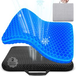 Ортопедична гелева подушка для сидіння з подвійним шаром та протиковзким чохлом, дихаюча подушка на стілець для офісу, авто, інвалідного візка (Темно-синя)