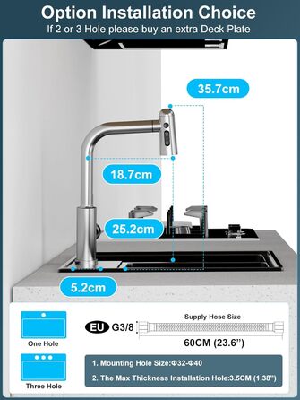 Змішувач для кухні, змішувач SREWOHS PRO Кухонний душ розширюється, кухонний змішувач високого тиску, змішувач для кухонної мийки з нержавіючої сталі на 360 обертається 4 функції розпилення, чорний (висота PRO 35,7 см, нікель-u)