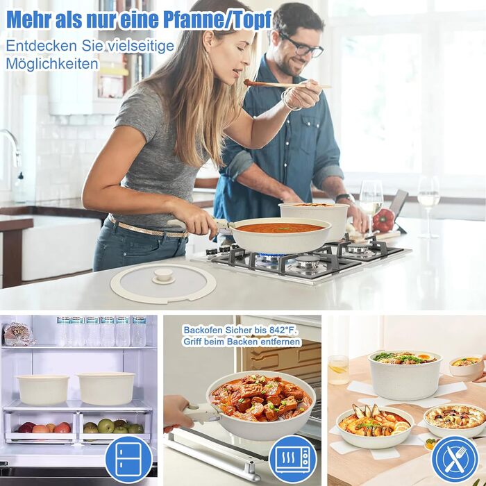 Набір посуду GFTIME 17-ти частинний з антипригарним покриттям Ceramic, для всіх плит (індукція), зі знімними ручками, 20/26 см скляні кришки, без PFOA/PTFE/PFAS