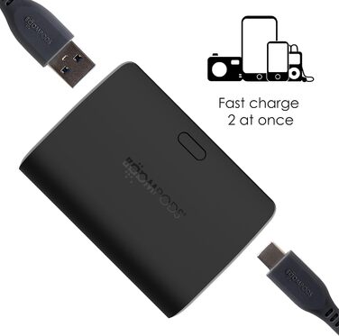 Швидка зарядка, світлодіодний індикатор, зарядка 2 пристроїв, 10.000mAh - USB/USB-C