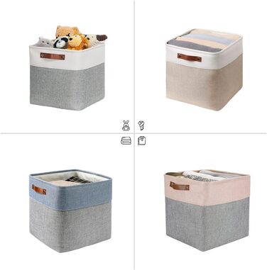 Кошик для зберігання тканини Mangata, набір з 4 коробок для зберігання полотняних кубів 33см для полиць, шафи, спальні (сірий/білий, упаковка з 4 шт. ) 33см-4 шт. сіро-білий