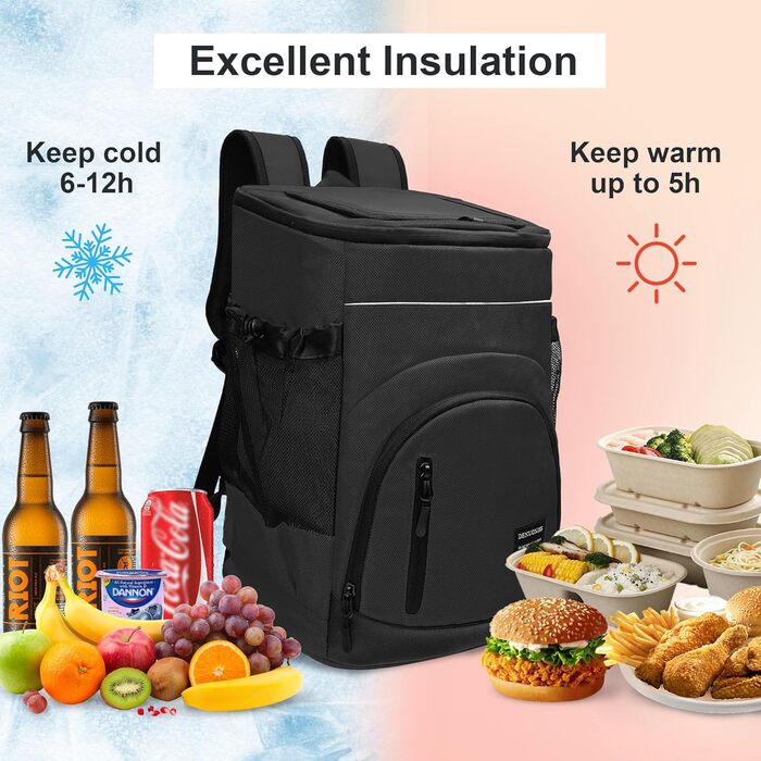 30L Рюкзак-холодильник великий, витримує протікання, ізольований рюкзак для пікніків для чоловіків та жінок, термосумка для пляжу, кемпінгу, відпочинку на природі, риболовлі, зелений (чорний)