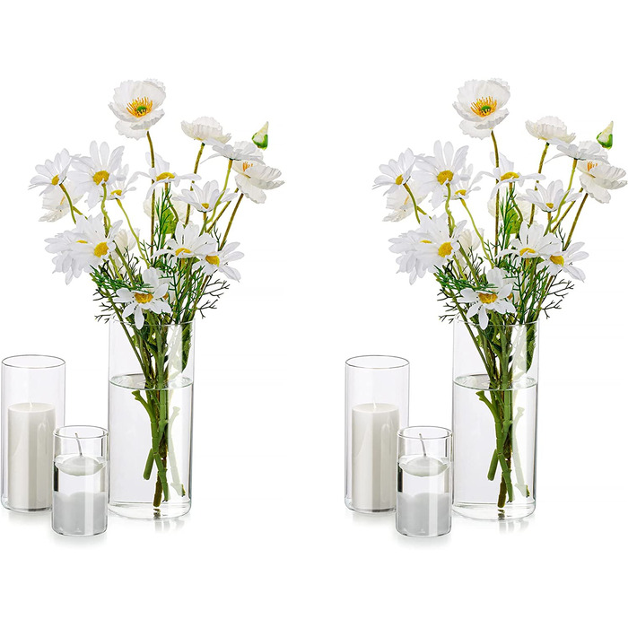 Скляна декоративна ваза, скляний циліндр, настільна ваза, набір з 3 предметів / комплекту, сучасна скляна кругла скляна ваза для квітів, ваза для тюльпанів, настільна ваза для весільної вітальні, тюльпани, троянда, висотою 5/20/25 см (2, з м Л)