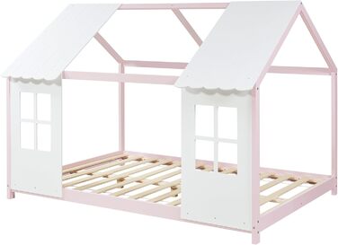 Дитяче ліжко Tostedt en.casa: ліжко-будиночок, ліжко-ігровий будиночок, ліжко Монтессорі з масиву сосни, 120x200 см, рожево-біле